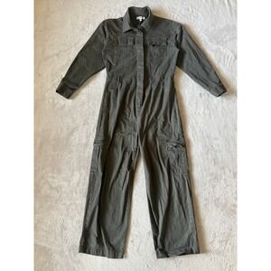 Good American Size Med Utility Jumpsuit Olive Green Long Sleeve Pockets Women's‎